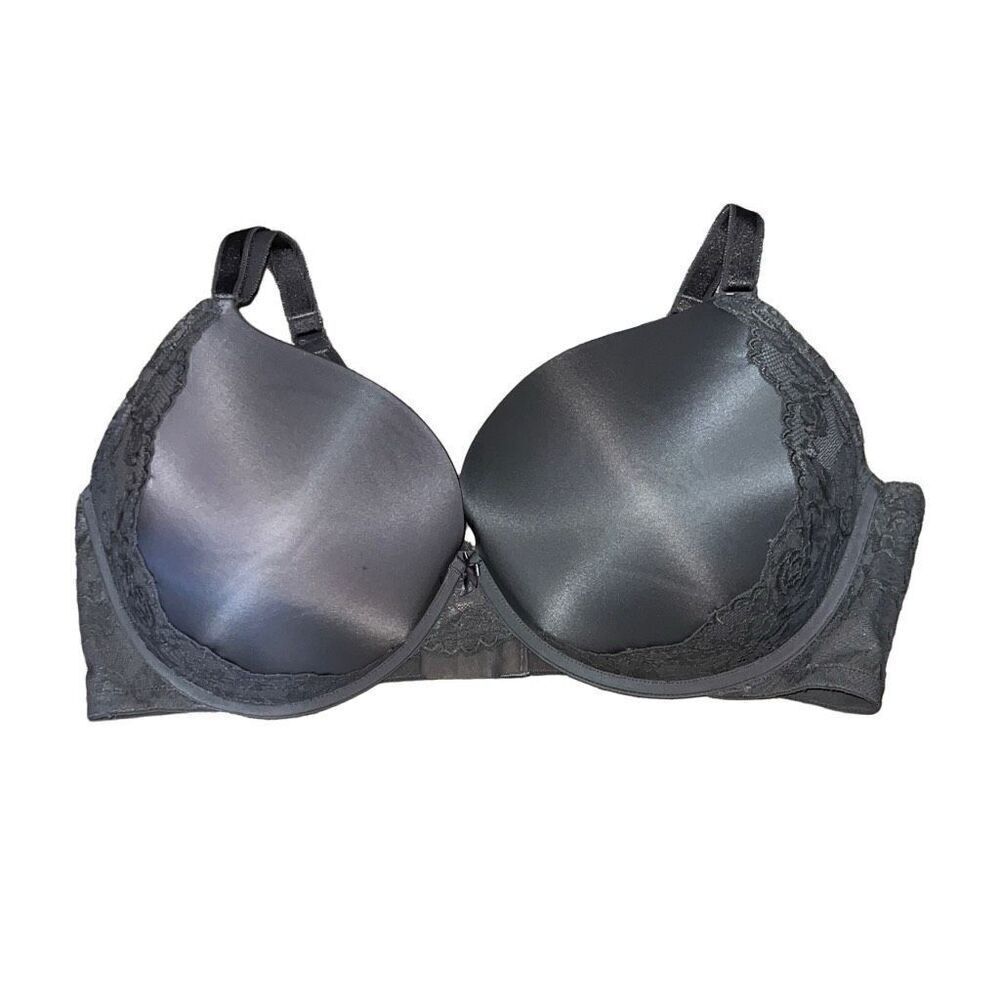 Torrid Curve Silver Microfiber & Lace Strappy Back Push-Up Plunge Bra sz 46DDD